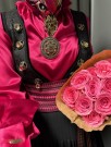 Bunadskjorte i 100% silke hot pink  thumbnail