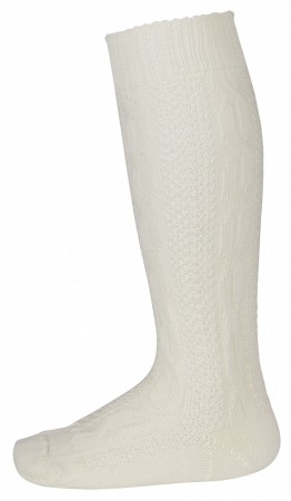 Bunadstrømper med flettemønster offwhite